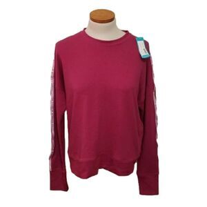 Under Armour Womens Rival Terry‎ Taped Crew Pink Long Sleeve Top Sz Medium NWT